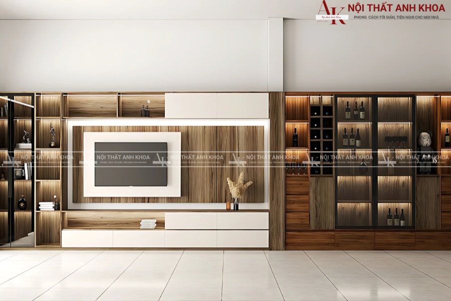 Bí quyết trang trí phòng khách với tủ rượu kèm kệ tivi Bí quyết trang trí phòng khách với tủ rượu kèm kệ tivi