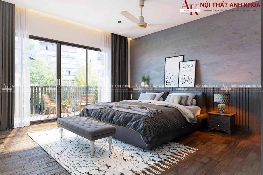 Phòng ngủ Master với vách kính ban công Phòng ngủ Master với vách kính ban công