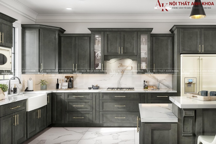 Mẫu tủ bếp tân cổ điển mang vẻ đẹp hoàng gia Mẫu tủ bếp tân cổ điển mang vẻ đẹp hoàng gia