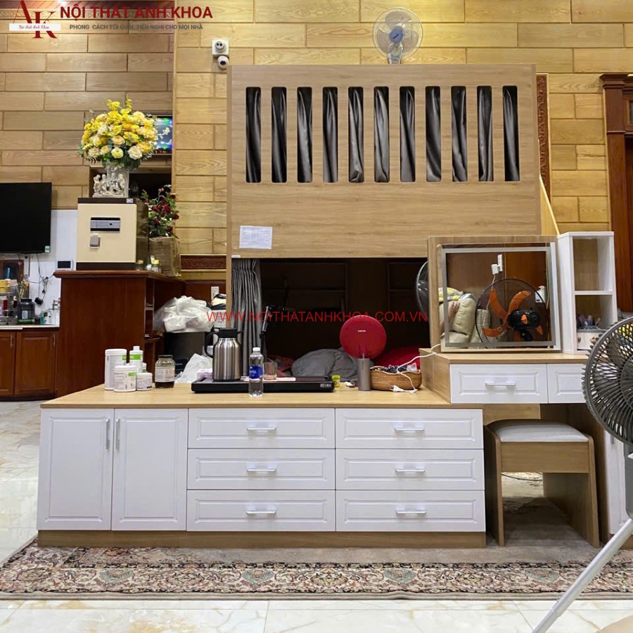 Bàn trang điểm gỗ công nghiệp phối màu hiện đại, sang trọng Bàn trang điểm gỗ công nghiệp phối màu hiện đại, sang trọng