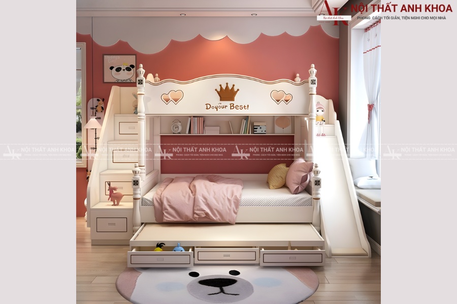Bộ giường tầng bé gái thông minh cho phòng nhỏ Bộ giường tầng bé gái thông minh cho phòng nhỏ