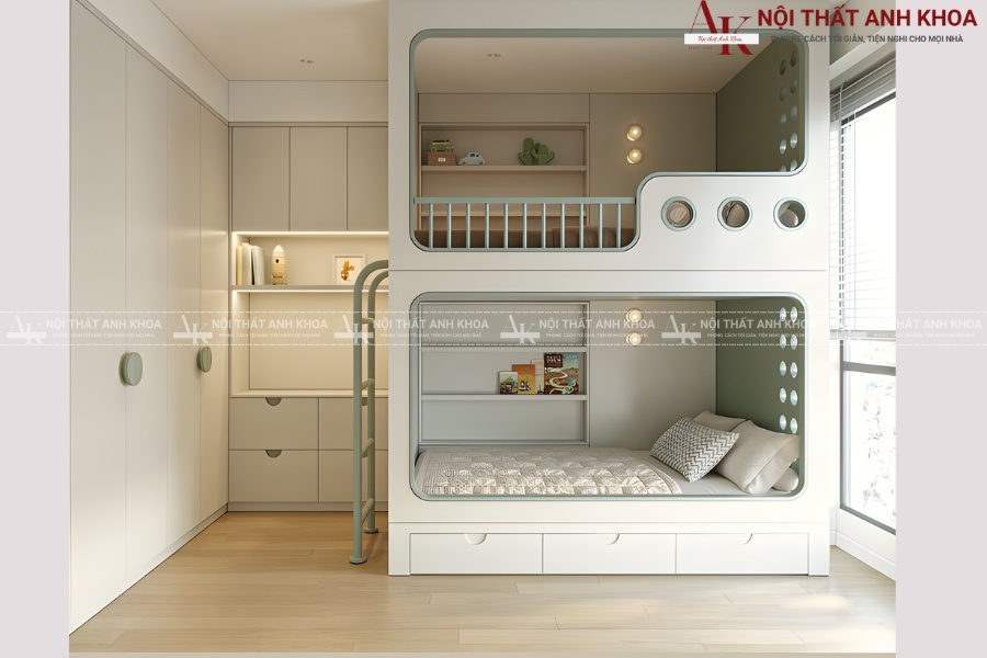 Giường tầng bé gái kết hợp tủ quần áo - Tiện lợi, tiện nghi Giường tầng bé gái kết hợp tủ quần áo - Tiện lợi, tiện nghi