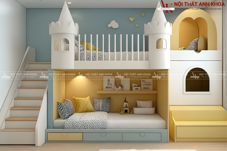 Mẫu giường tầng công chúa lâu đài cho bé gái Mẫu giường tầng công chúa lâu đài cho bé gái