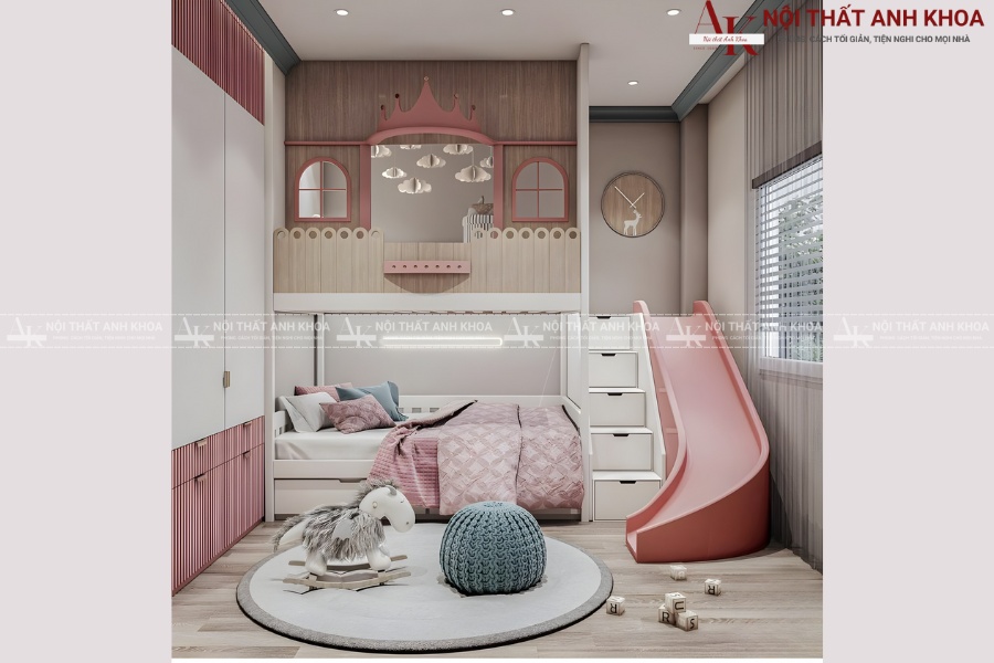 Giường tầng bé gái gỗ MDF - Công chúa dễ thương Giường tầng bé gái gỗ MDF - Công chúa dễ thương