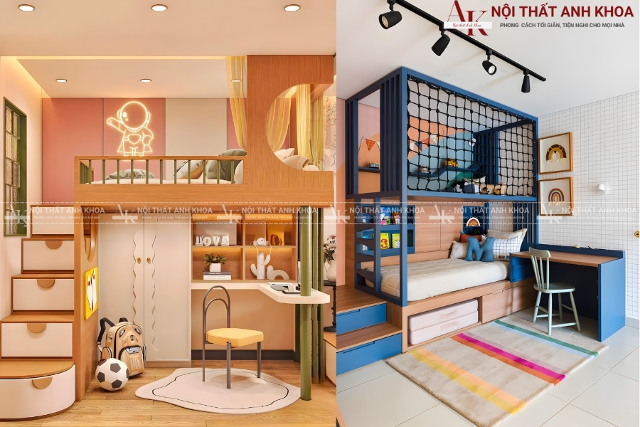 Giường 2 tầng cho bé gái kết hợp bàn học Giường 2 tầng cho bé gái kết hợp bàn học