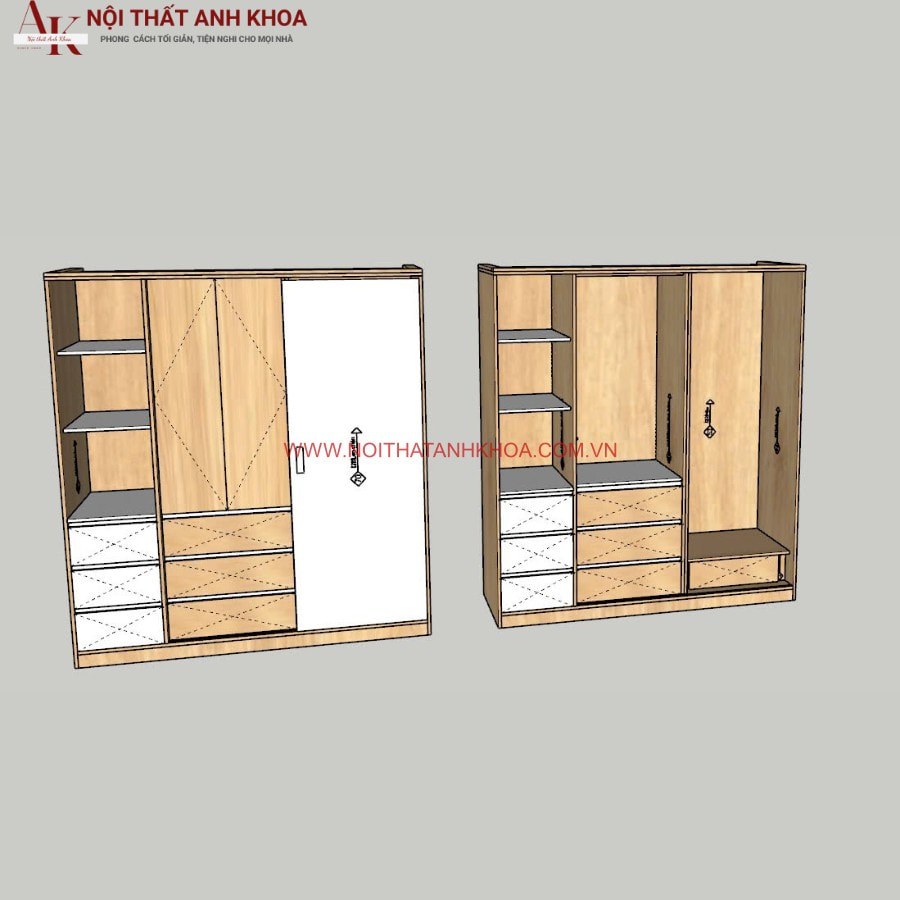 Tủ quần áo cửa lùa gỗ công nghiệp MDF cứng cáp, bền bỉ Tủ quần áo cửa lùa gỗ công nghiệp MDF cứng cáp, bền bỉ