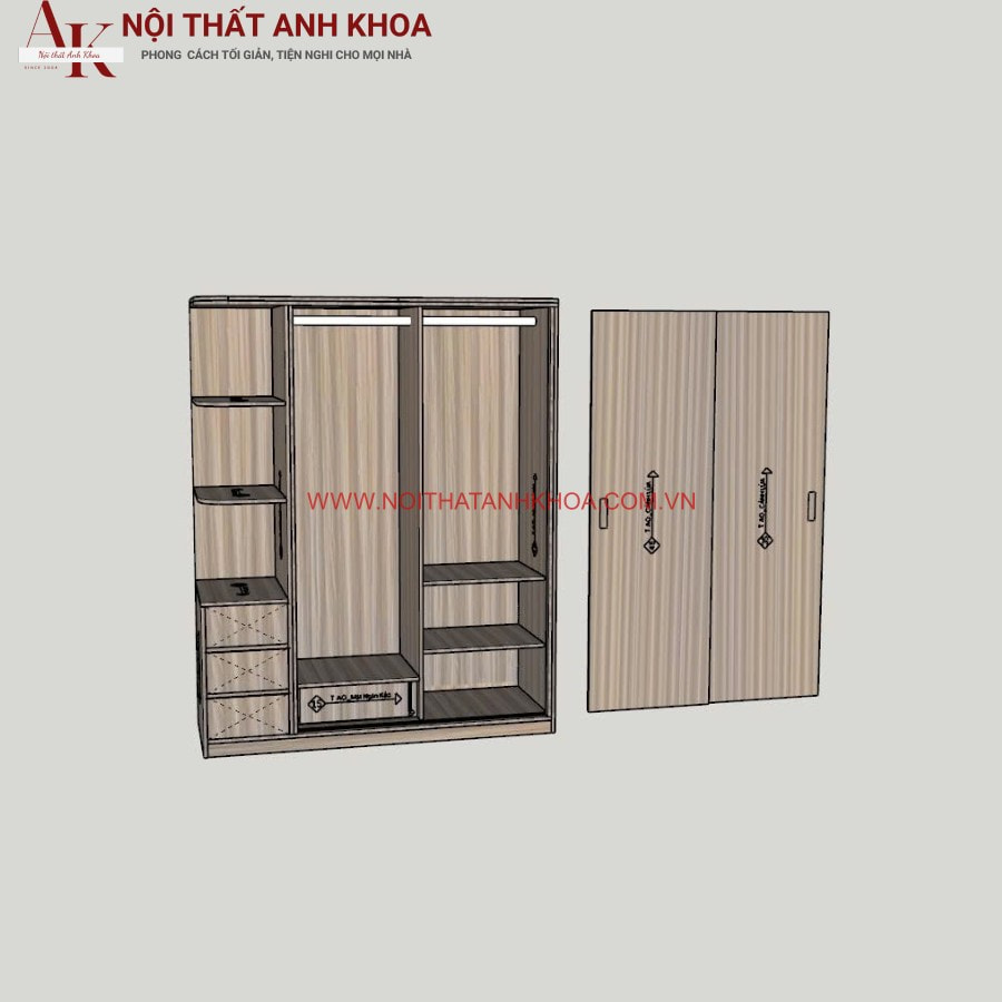 Tủ quần áo gỗ công nghiệp MDF giá tốt gam màu nâu vân gỗ Tủ quần áo gỗ công nghiệp MDF giá tốt gam màu nâu vân gỗ