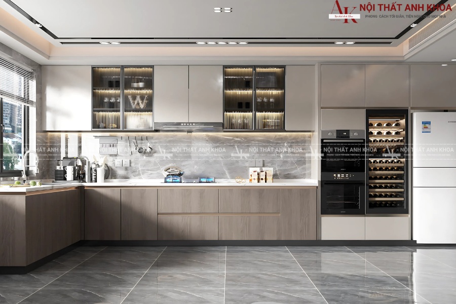 Tủ bếp chữ L màu gỗ tự nhiên ấm áp cho căn bếp Tủ bếp chữ L màu gỗ tự nhiên ấm áp cho căn bếp