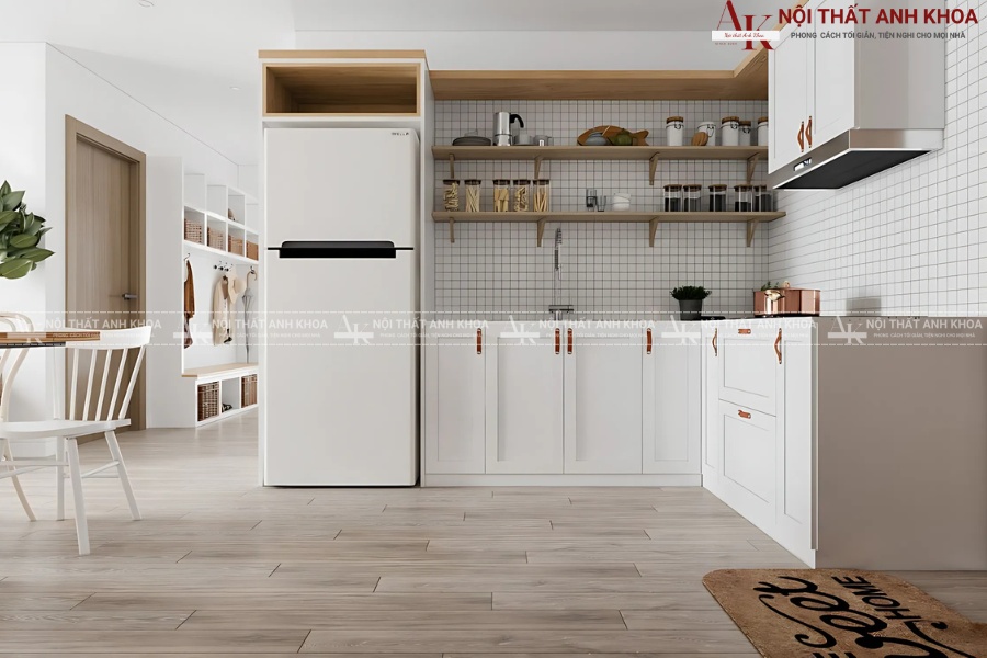 Tủ bếp chữ L kết hợp tủ lạnh tiện lợi Tủ bếp chữ L kết hợp tủ lạnh tiện lợi