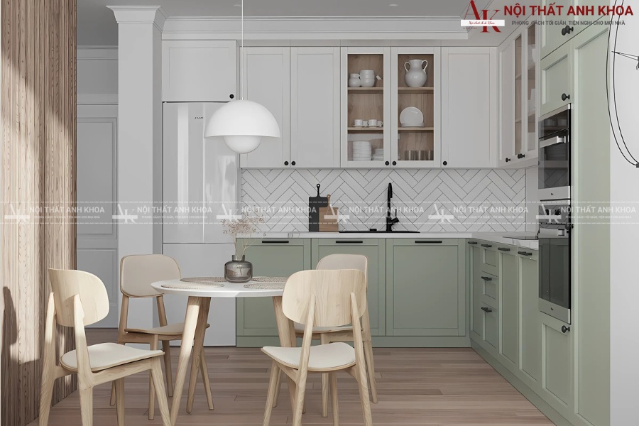 Tủ bếp chữ L gỗ MDF - Đẹp từng chi tiết Tủ bếp chữ L gỗ MDF - Đẹp từng chi tiết