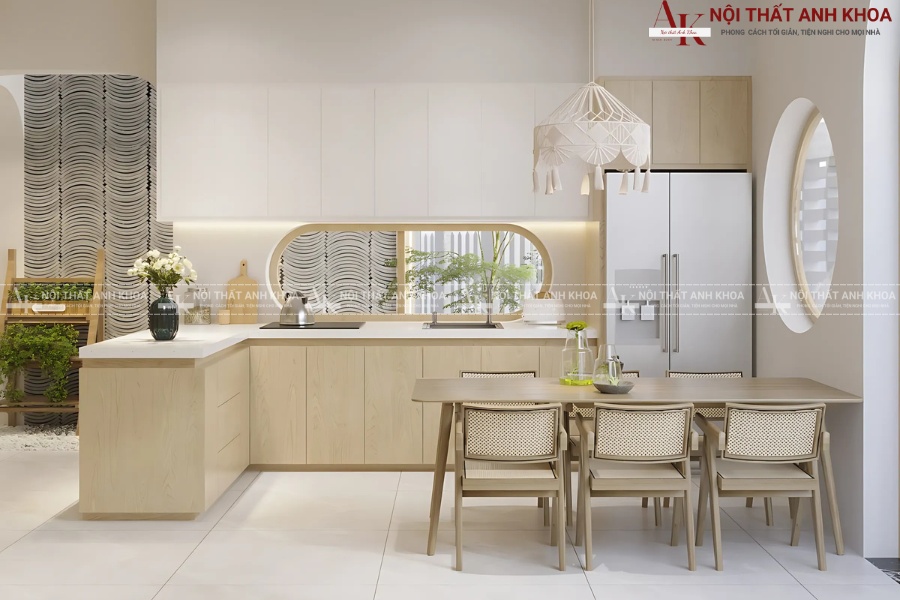 Tủ bếp chữ L mặt đá sang trọng, dễ vệ sinh Tủ bếp chữ L mặt đá sang trọng, dễ vệ sinh