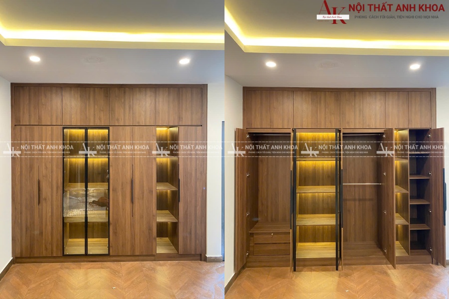 Mẫu tủ quần áo âm tường phòng ngủ màu óc chó Mẫu tủ quần áo âm tường phòng ngủ màu óc chó