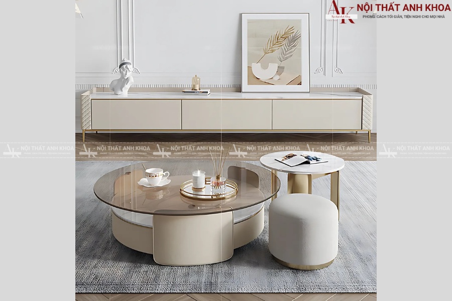 Bàn sofa mặt kính kết hợp đá Marble Bàn sofa mặt kính kết hợp đá Marble