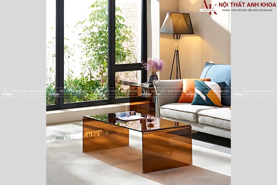 Bàn sofa mặt kính trong suốt tôn không gian Bàn sofa mặt kính trong suốt tôn không gian