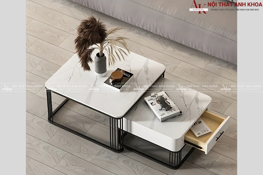 Bàn sofa mặt kính đa tầng kèm kệ tiện dụng Bàn sofa mặt kính đa tầng kèm kệ tiện dụng