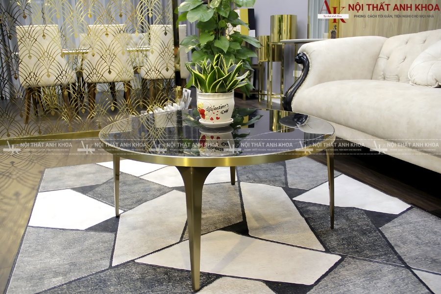 Bàn sofa mặt kính Inox sáng bóng đẹp cho căn hộ chung cư Bàn sofa mặt kính Inox sáng bóng đẹp cho căn hộ chung cư