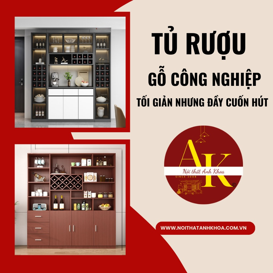 Tủ rượu gỗ công nghiệp đẹp, tối giản đầy cuốn hút Tủ rượu gỗ công nghiệp đẹp, tối giản đầy cuốn hút