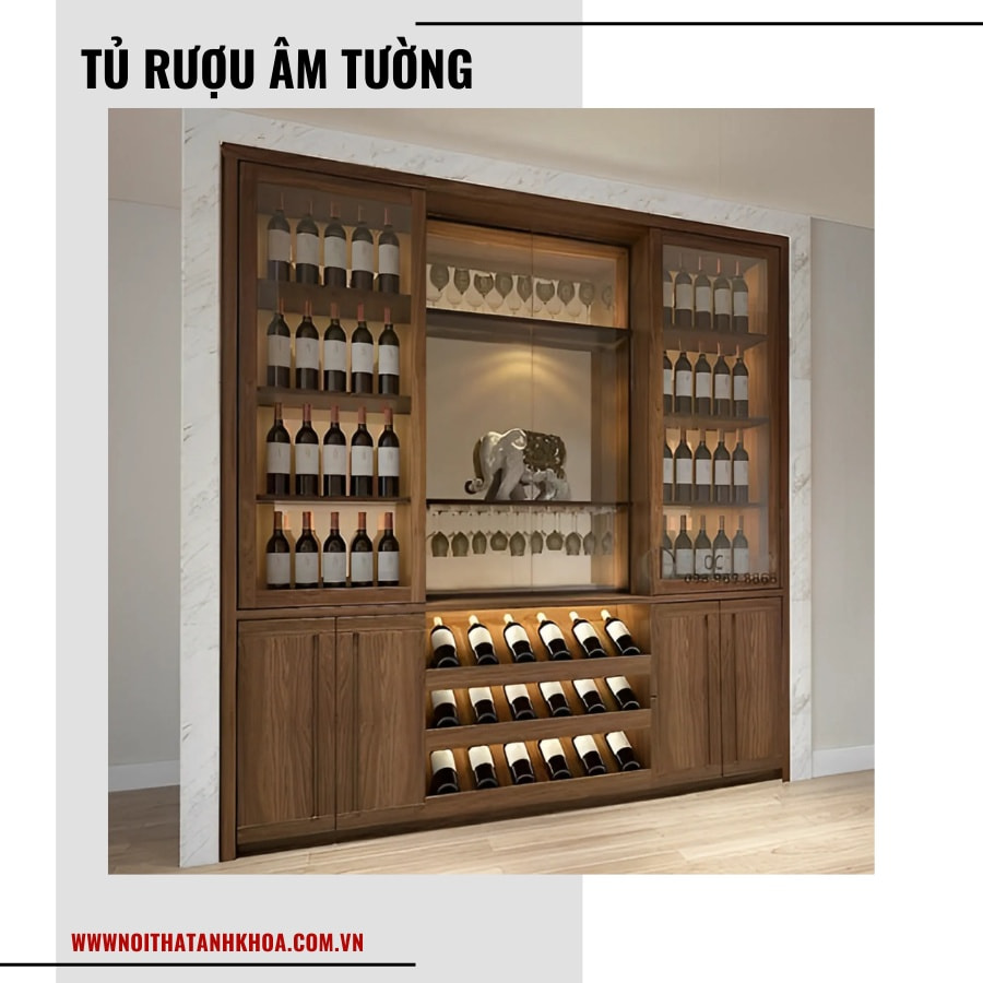 Tủ rượu âm tường gỗ công nghiệp đẹp hiện đại, tinh tế Tủ rượu âm tường gỗ công nghiệp đẹp hiện đại, tinh tế