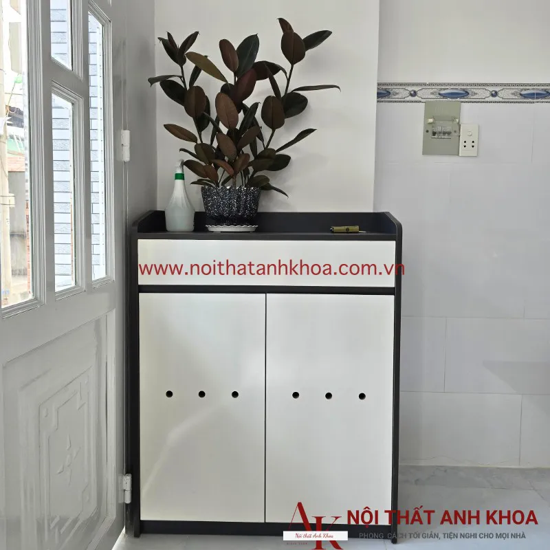 Tủ đựng giày gỗ công nghiệp MDF màu xám phối trắng giá rẻ Tủ đựng giày gỗ công nghiệp MDF màu xám phối trắng giá rẻ