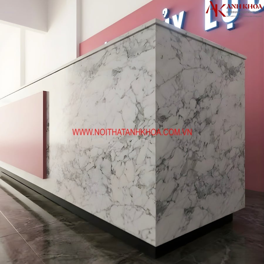 Góc chi tiết quầy lễ tân khách sạn gỗ công nghiệp đẹp tinh tế Góc chi tiết quầy lễ tân khách sạn gỗ công nghiệp đẹp tinh tế