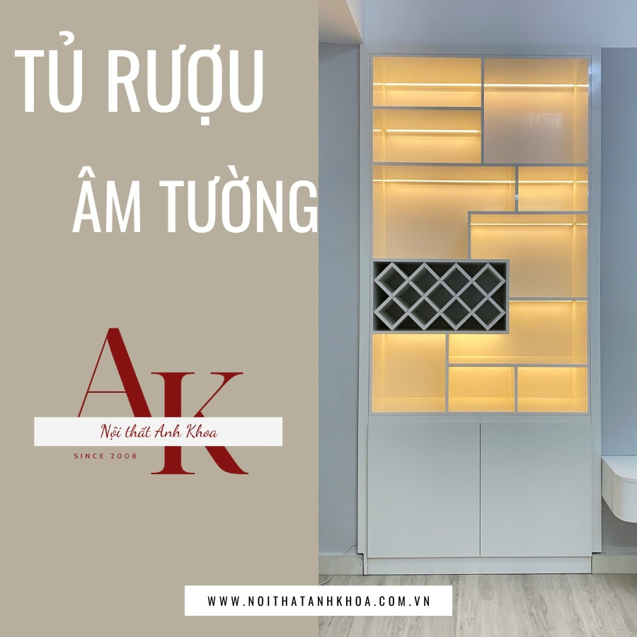Tủ rượu âm tường phòng khách đẹp màu trắng Tủ rượu âm tường phòng khách đẹp màu trắng