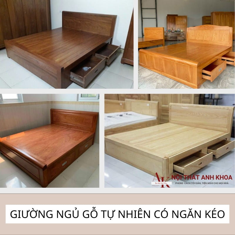 Giường ngủ gỗ tự nhiên có ngăn kéo Giường ngủ gỗ tự nhiên có ngăn kéo