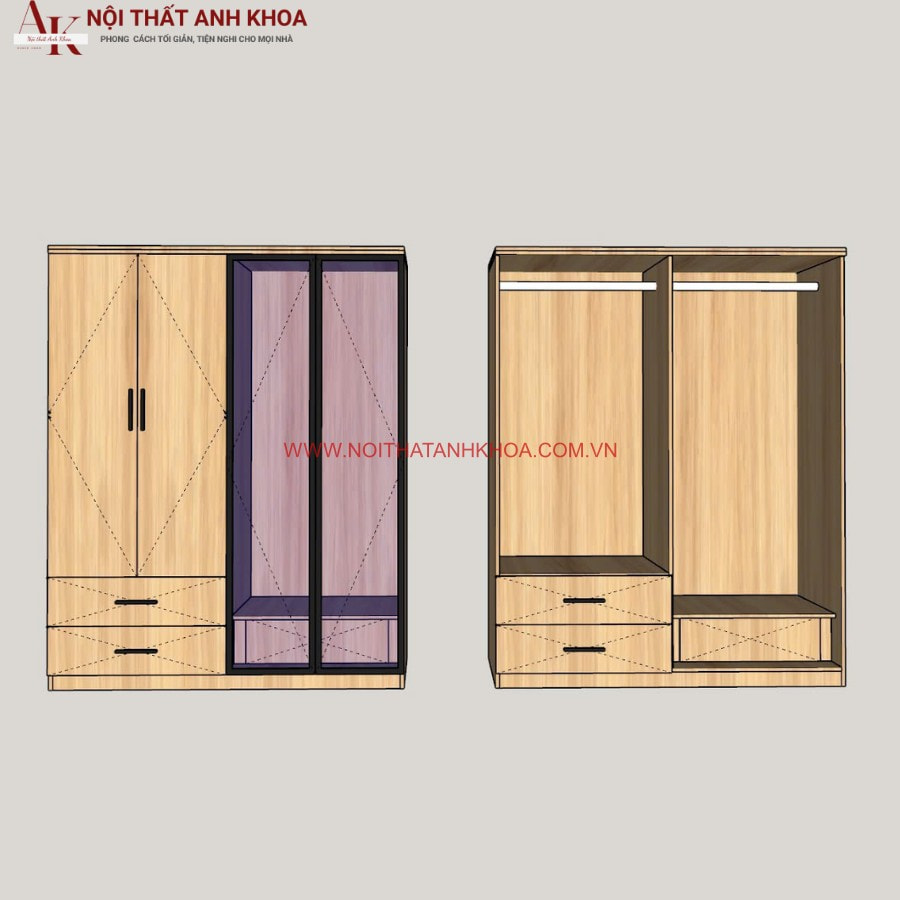 Tủ quần áo 4 cánh gỗ công nghiệp kết hợp cánh kính sang trọng Tủ quần áo 4 cánh gỗ công nghiệp kết hợp cánh kính sang trọng