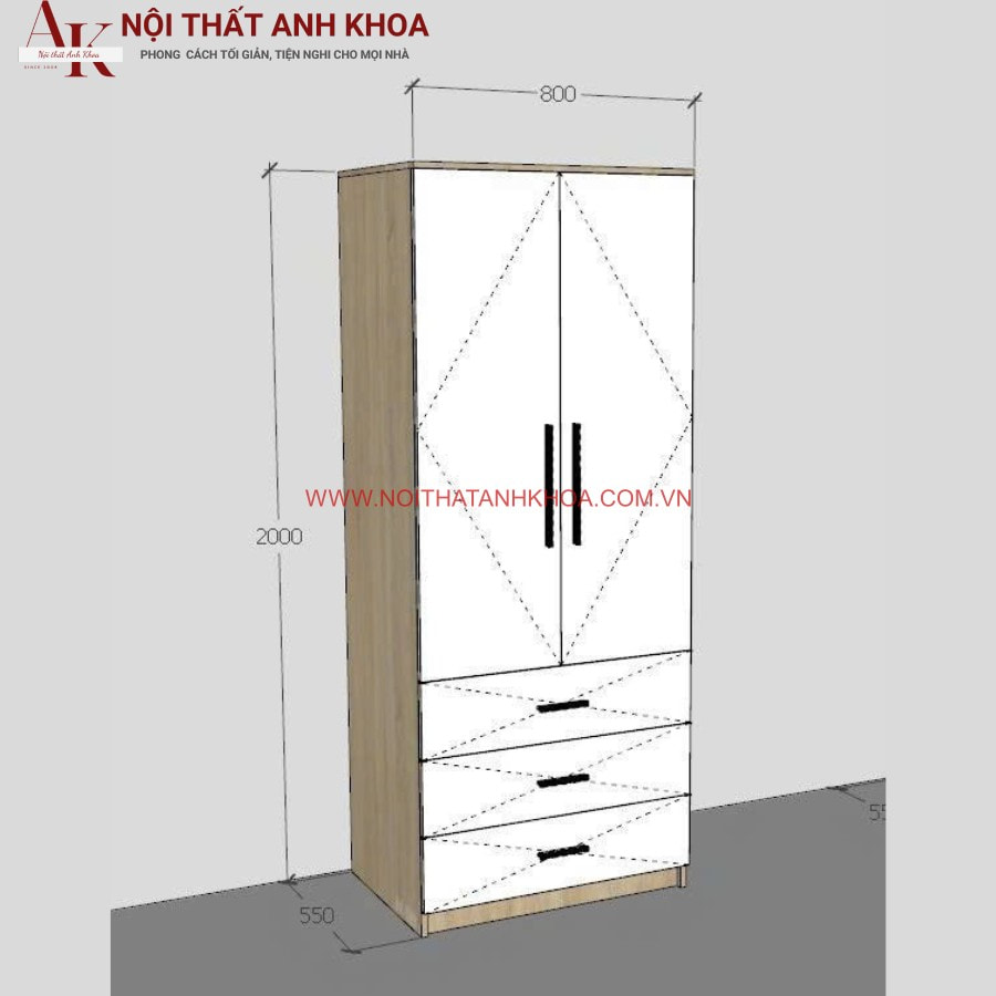 Tủ quần áo gỗ MDF gam màu vàng vân gỗ phối trắng Tủ quần áo gỗ MDF gam màu vàng vân gỗ phối trắng