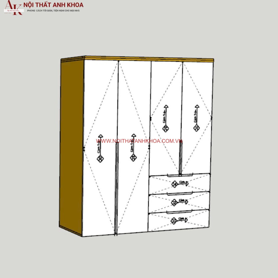 Tủ quần áo gỗ cao su ghép phủ veneer sồi Tủ quần áo gỗ cao su ghép phủ veneer sồi