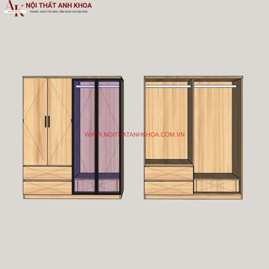 Tủ quần áo gỗ MDF bền đẹp theo thời gian Tủ quần áo gỗ MDF bền đẹp theo thời gian