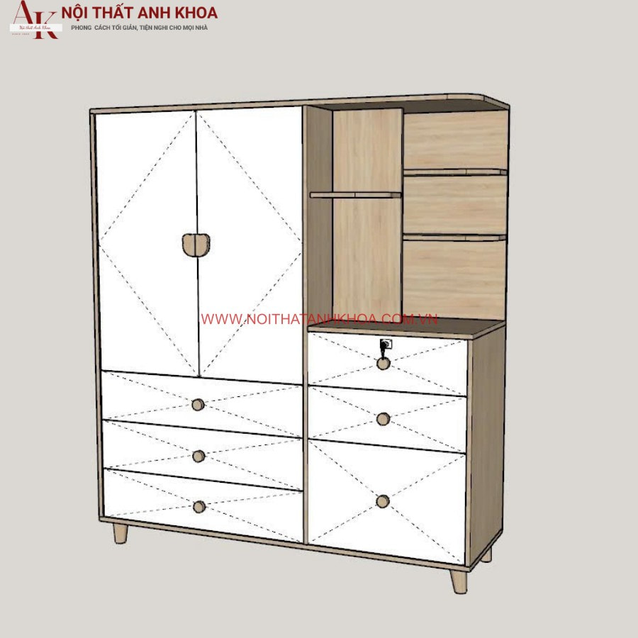 Tủ quần áo cho bé gỗ công nghiệp MDF bền bỉ Tủ quần áo cho bé gỗ công nghiệp MDF bền bỉ