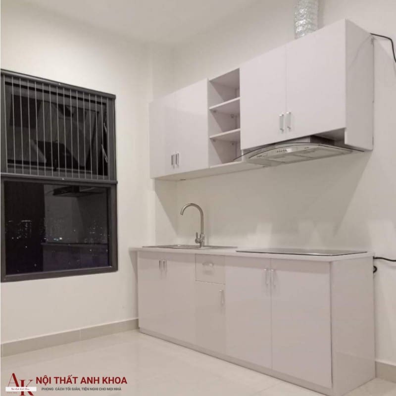 Mẫu tủ bếp mini gỗ công nghiệp màu trắng Mẫu tủ bếp mini gỗ công nghiệp màu trắng
