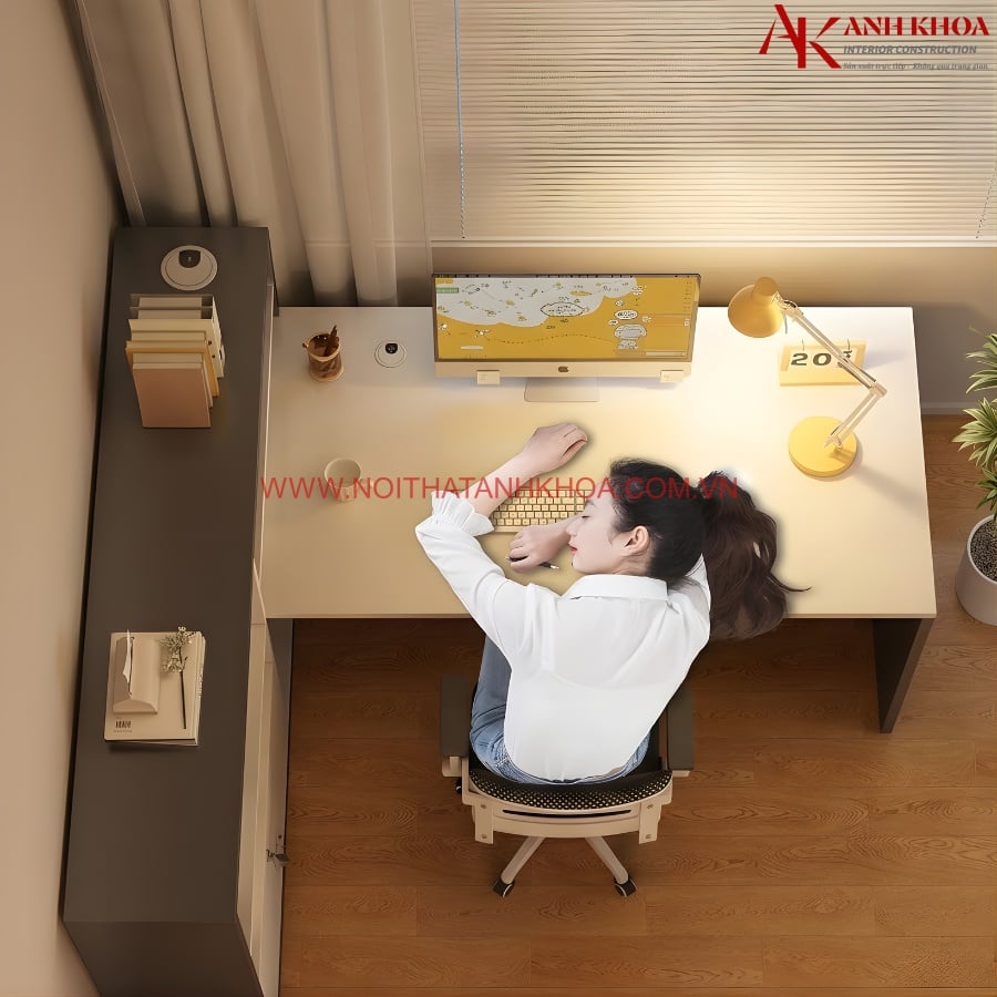 Bàn làm việc kết hợp tủ sách thiết kế hiện đại Bàn làm việc kết hợp tủ sách thiết kế hiện đại