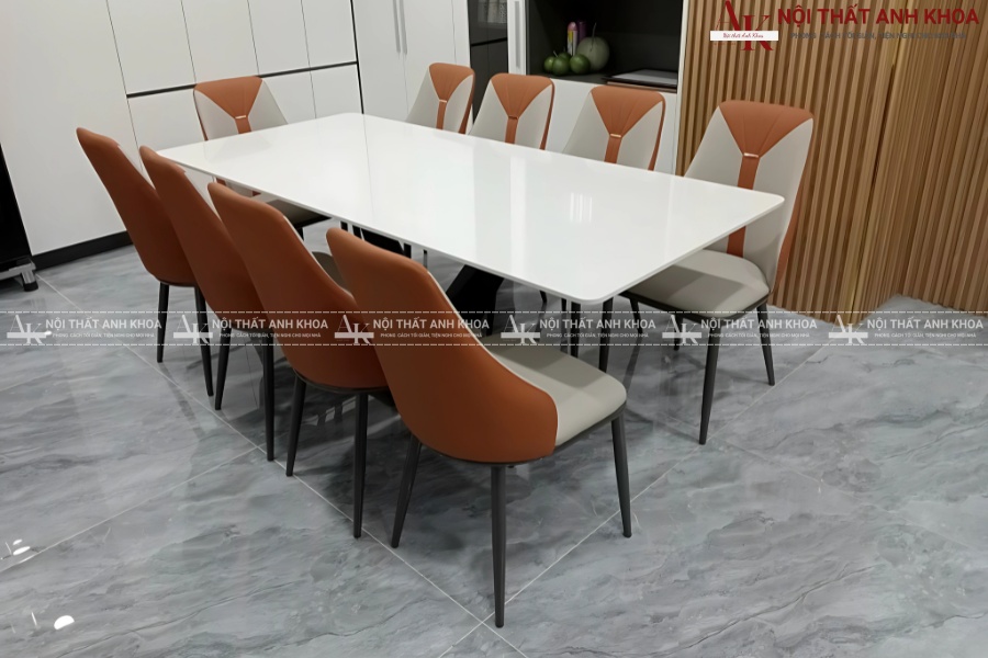 Bàn ăn 8 ghế mặt đá bo tròn cạnh Bàn ăn 8 ghế mặt đá bo tròn cạnh