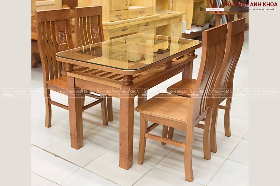 Bàn ăn 4 ghế gỗ sồi tự nhiên - Bền đẹp theo thời gian Bàn ăn 4 ghế gỗ sồi tự nhiên - Bền đẹp theo thời gian