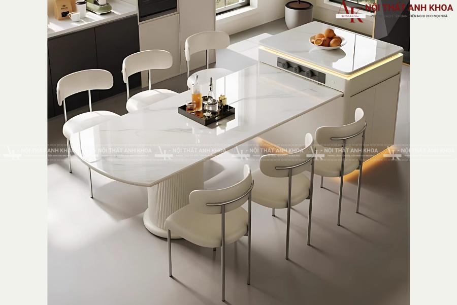 Bàn ăn mặt đá trắng tinh khôi - Tôn lên sự thanh lịch  Bàn ăn mặt đá trắng tinh khôi - Tôn lên sự thanh lịch