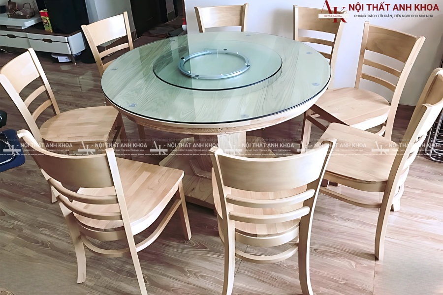 Bộ bàn ăn tròn 8 ghế gỗ sồi bền đẹp Bộ bàn ăn tròn 8 ghế gỗ sồi bền đẹp