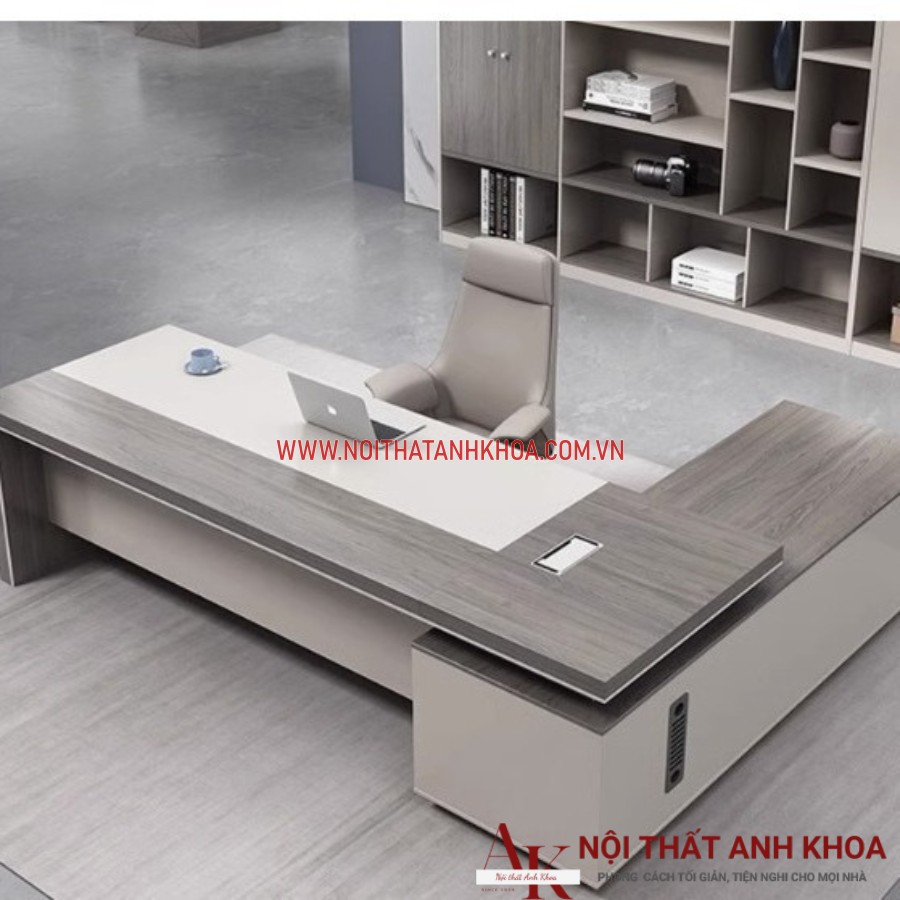 Bàn giám đốc 1m6 chữ L màu xám phối trắng hiện đại Bàn giám đốc 1m6 chữ L màu xám phối trắng hiện đại