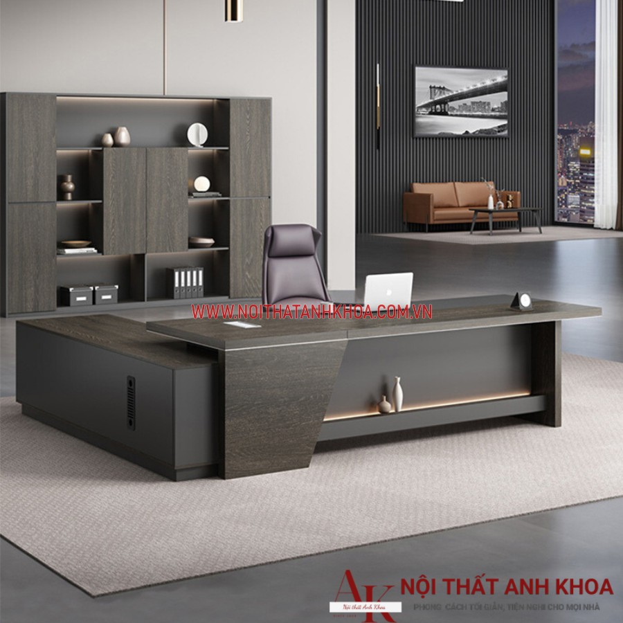 Bàn giám đốc chữ L màu xám hiện đại Bàn giám đốc chữ L màu xám hiện đại
