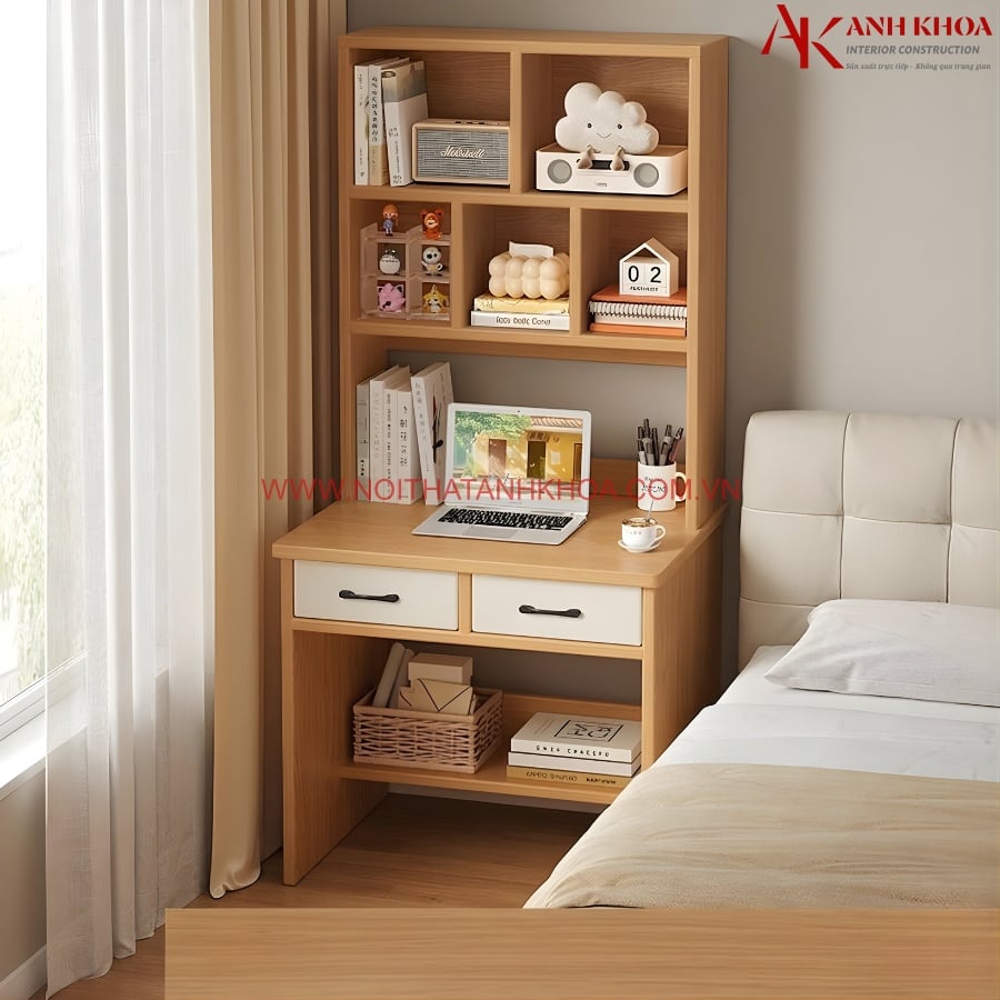 Bàn học sinh cho bé màu gỗ nhỏ gọn kết hợp kệ sách Bàn học sinh cho bé màu gỗ nhỏ gọn kết hợp kệ sách