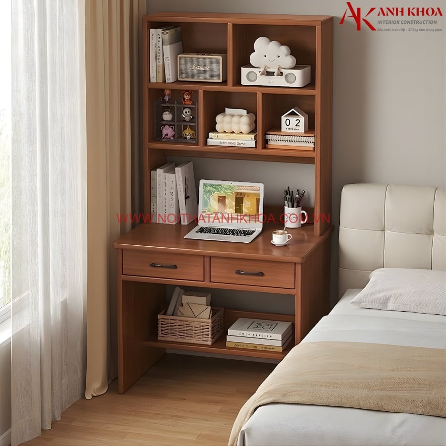 Bàn học sinh cho bé màu gỗ nhỏ gọn kết hợp kệ sách Bàn học sinh cho bé màu gỗ nhỏ gọn kết hợp kệ sách