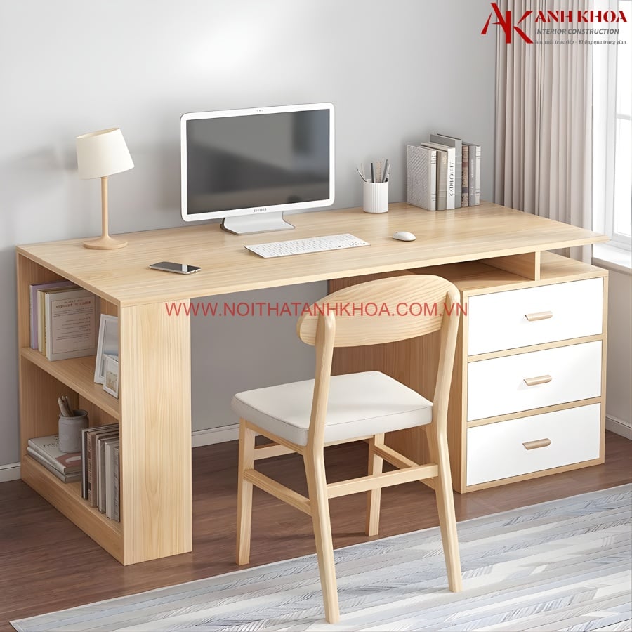 Bàn học màu vân gỗ phối trắng cho bé tiểu học gỗ công nghiệp Bàn học màu vân gỗ phối trắng cho bé tiểu học gỗ công nghiệp