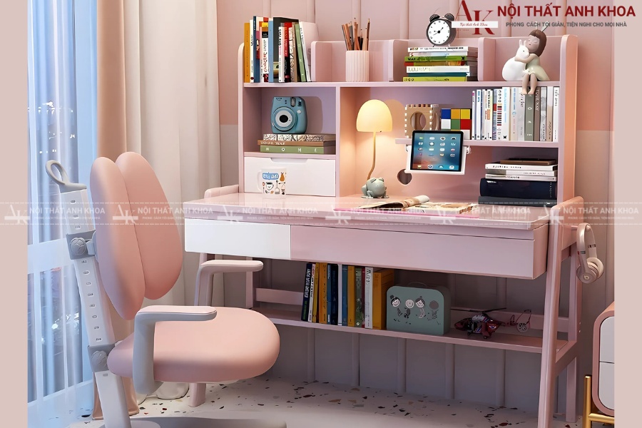 Bàn học chống gù, chống cận cho bé gái tiểu học Bàn học chống gù, chống cận cho bé gái tiểu học