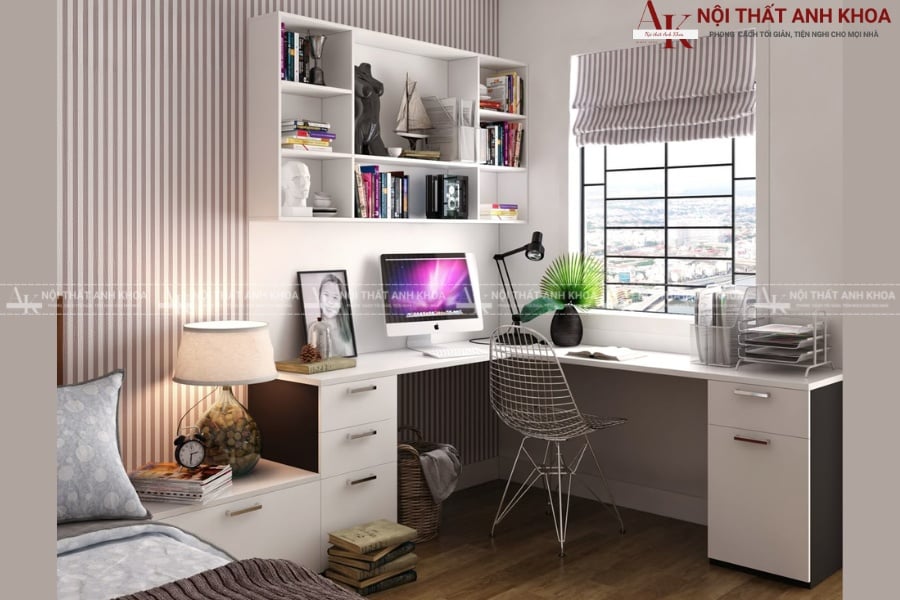 Bàn học chữ L có kệ sách mini Bàn học chữ L có kệ sách mini