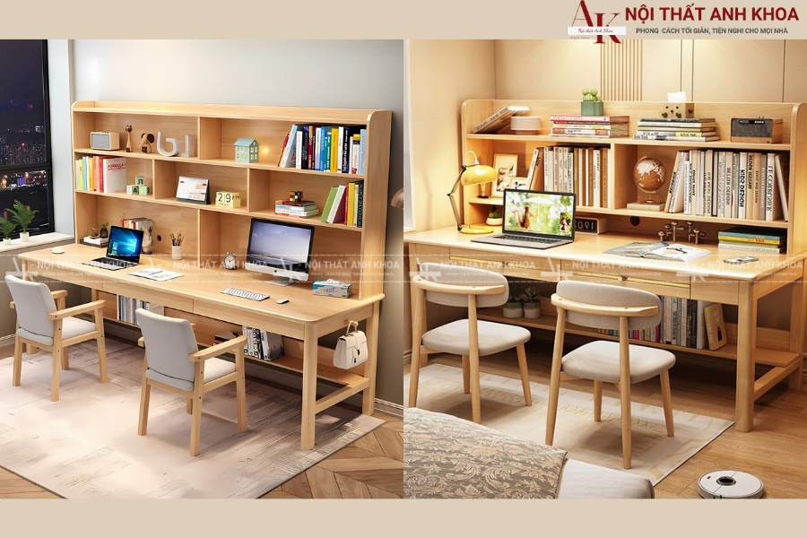 Bàn học đôi gỗ tự nhiên Bàn học đôi gỗ tự nhiên