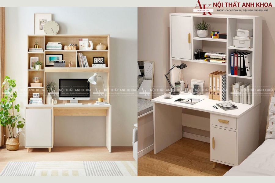 Bàn học gỗ công nghiệp có kệ sách, hộc tủ Bàn học gỗ công nghiệp có kệ sách, hộc tủ