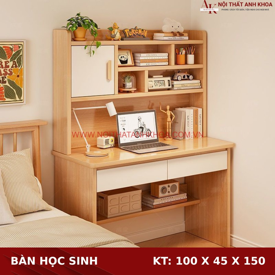Bàn học gỗ công nghiệp hiện đại màu vàng phối trắng Bàn học gỗ công nghiệp hiện đại màu vàng phối trắng