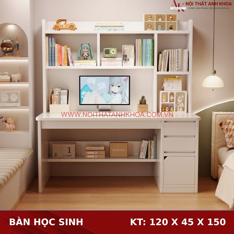 Bàn học gỗ công nghiệp hiện đại màu trắng Bàn học gỗ công nghiệp hiện đại màu trắng