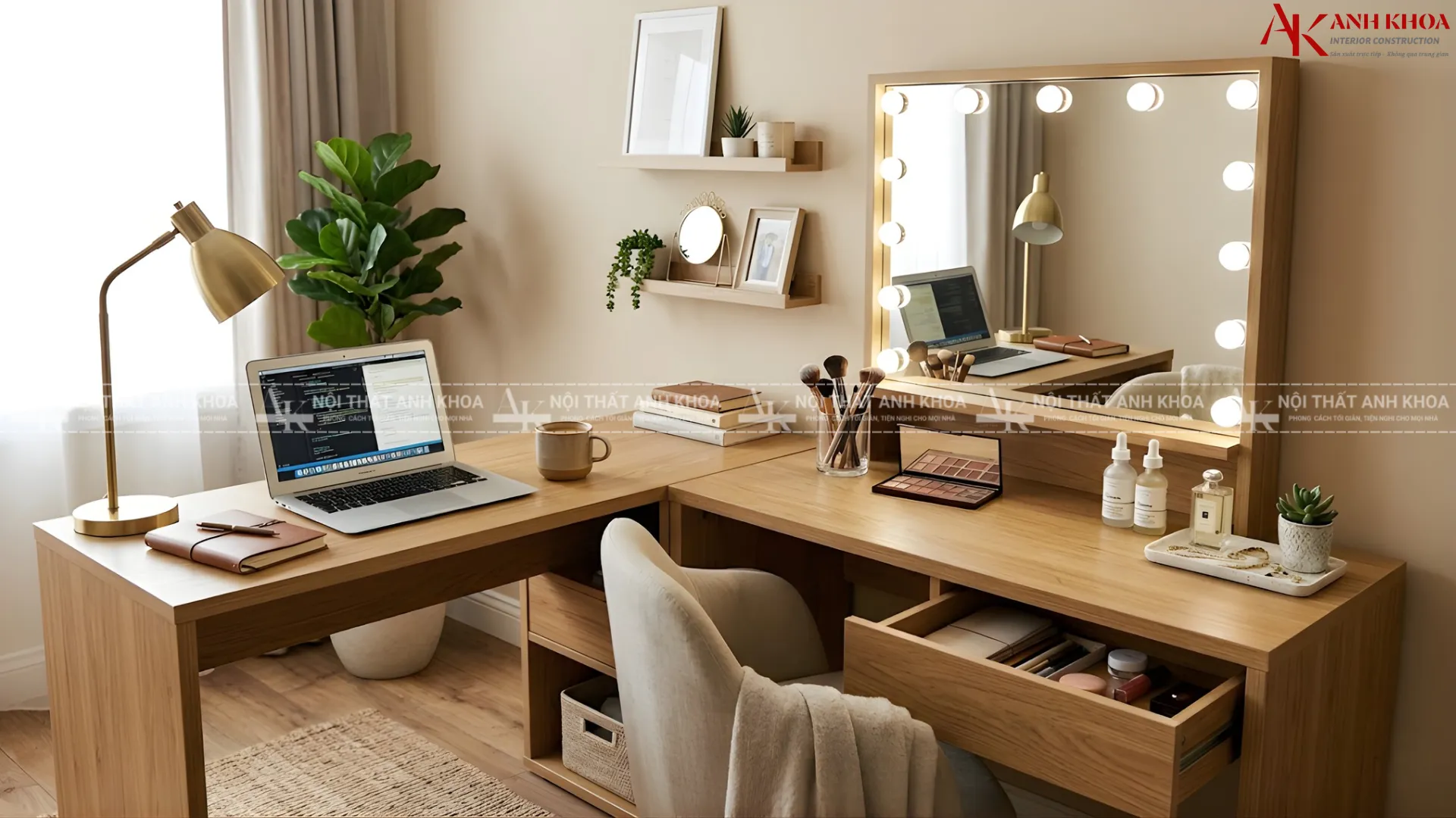 Bàn làm việc kèm bàn trang điểm - Tối ưu không gian phòng ngủ Bàn làm việc kèm bàn trang điểm - Tối ưu không gian phòng ngủ