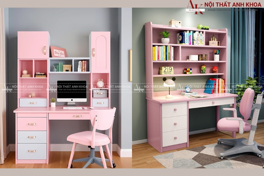 Bàn học màu hồng cho bé - Nội thất Anh Khoa Bàn học màu hồng cho bé - Nội thất Anh Khoa